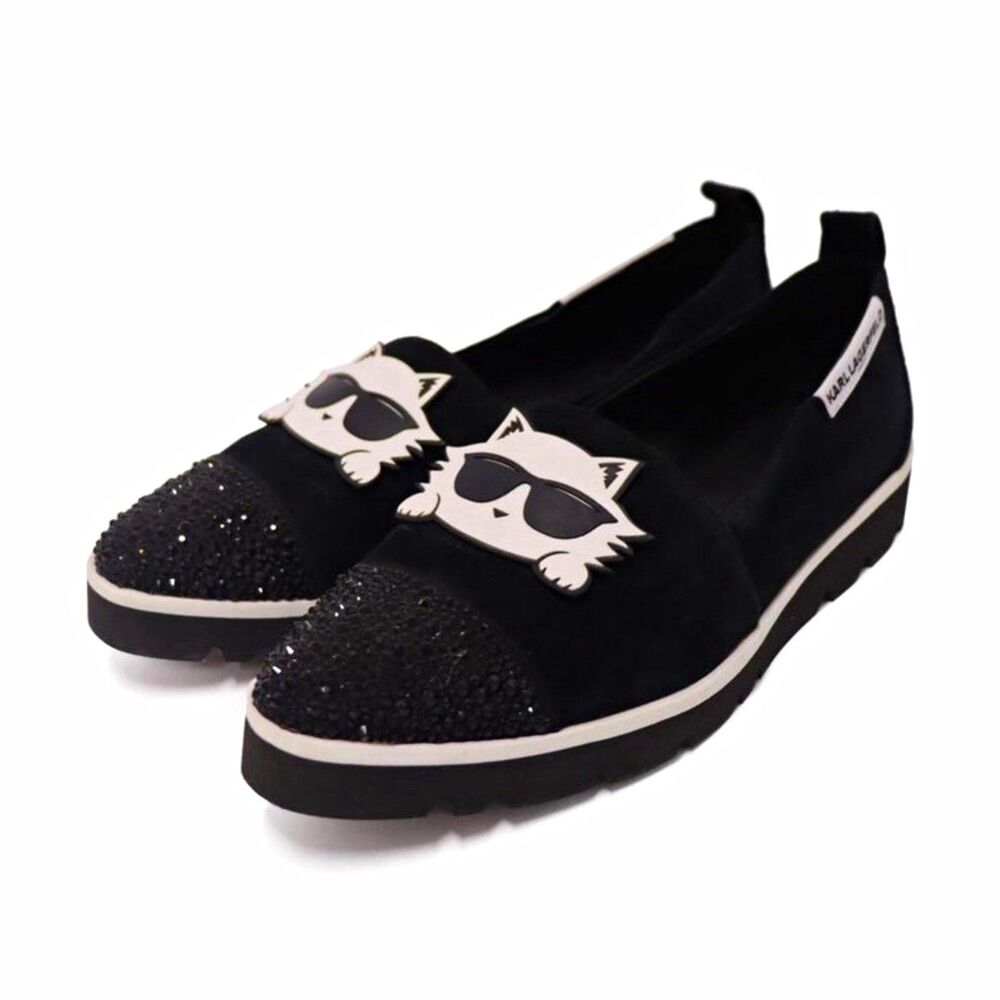 KARL LAGERFELD Carma Platform Sneaker Cat Rhinestone Pointed Toe Size 8.5 M